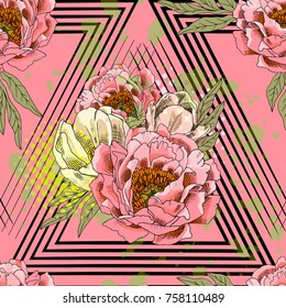 Vector seamless pattern with flowers and lines 3