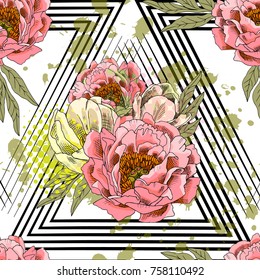 Vector seamless pattern with flowers and lines 4