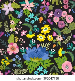 Vector seamless pattern of flowers in lovely style