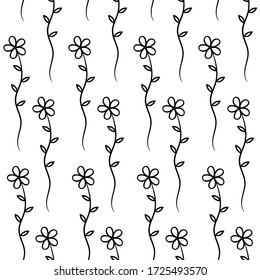 Vector seamless pattern with flowers on a white background in the Doodle style. For wrapping paper, gift wrapping, textiles, Wallpaper, book covers.