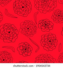 vector seamless pattern flowers on red background