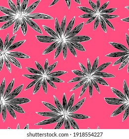 vector seamless pattern flowers on contrasting background