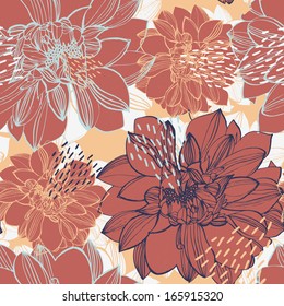 Vector seamless pattern with flowers, peonies
