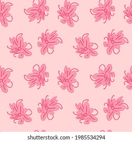 Vector seamless pattern flowers pink. Background illustration, decorative design for fabric or paper. Ornament modern