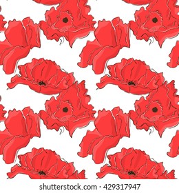 Vector seamless pattern with flowers. Poppies