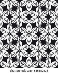 Vector seamless pattern with flowers. Repeating geometric tiles with stylized monochrome background.