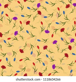 vector seamless pattern of flowers, roses and tulips arranged at random, with translucent back background, for printing on fabrics, covers and prints