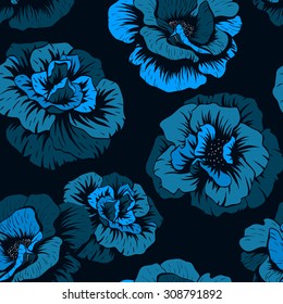 Vector seamless pattern with flowers roses, ornamental flowers