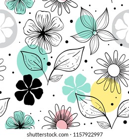 Vector seamless pattern with flowers. Scandinavian motives.