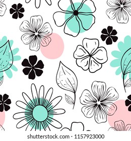 Vector seamless pattern with flowers. Scandinavian motives.
