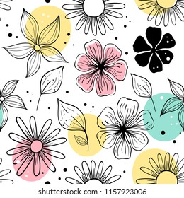 Vector seamless pattern with flowers. Scandinavian motives.
