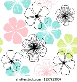 Vector seamless pattern with flowers. Scandinavian motives.