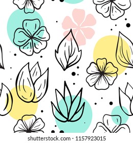 Vector seamless pattern with flowers. Scandinavian motives.