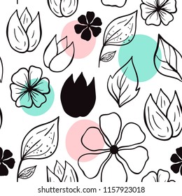 Vector seamless pattern with flowers. Scandinavian motives.