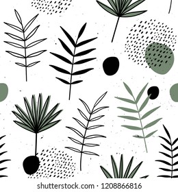 Vector seamless pattern with flowers. Scandinavian motives. Hand drawn style. eps 10