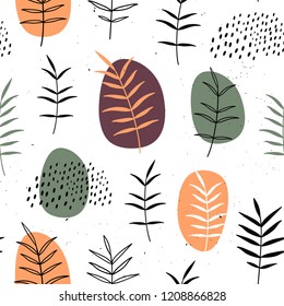 Vector seamless pattern with flowers. Scandinavian motives. Hand drawn style. eps 10