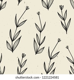 Vector seamless pattern with flowers. Scandinavian motives. Hand drawn style. eps 10
