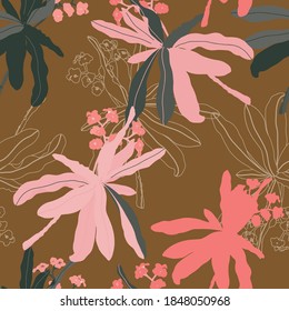 vector seamless pattern with flowers and shapes.