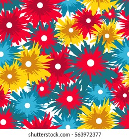 Vector seamless pattern of flowers. Suitable for paper packaging to the International Women's Day on 8 March, birthday, Valentine's Day. Red, yellow and turquoise colors.