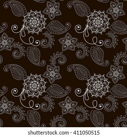 Vector seamless pattern. Flowers, swirls, petals