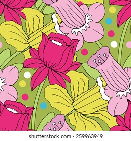 Vector seamless pattern with flowers-1
