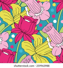 Vector seamless pattern with flowers-2