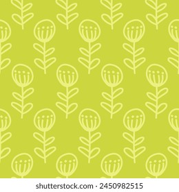 Vector seamless pattern with flower.Tropical jungle cartoon leaf.Pastel plant background.Cute natural pattern for fabric, childrens clothing,textiles,wrapping paper.