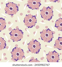 Vector seamless pattern with flower.Tropical jungle cartoon leaf.Pastel plant background.Cute natural pattern for fabric, childrens clothing,textiles,wrapping paper.