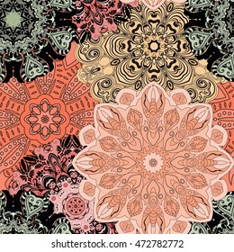 Vector seamless pattern with flowery mandalas print made in oriental style.