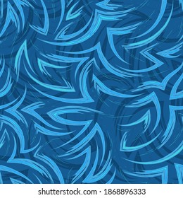 Vector seamless pattern of flowing lines and corners in blue and turquoise color Water or flow texture for packaging and design of clothes Flowing pattern of brush strokes.