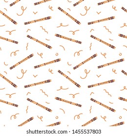 Vector seamless pattern with flutes. Classical musical instruments. Warm and golden colors. Isolated objects. 