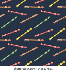 Vector seamless pattern with flutes. Classical musical instruments. Warm and golden colors. Isolated objects. 