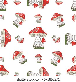 Vector seamless pattern with fly-agaric