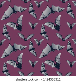 Vector seamless pattern with flying bats on Halloween. Good for wrapping, fabric, paper.