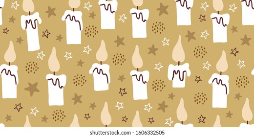 Vector seamless pattern with flying candles. Scandinavian style pattern on white background. Cute modern stylish print for textile, fabrics, dress for kids. Children pattern with candles