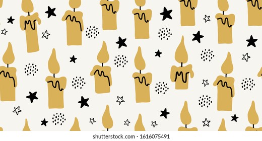Vector seamless pattern with flying candles. Scandinavian style pattern on white background. Cute modern stylish print for textile, fabrics, dress for kids. Children pattern with candles