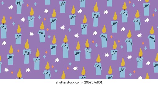 Vector seamless pattern with flying candles. Scandinavian style pattern in eclectic blue. Cute modern stylish print for textile, fabrics, dress for kids. Children pattern with candles