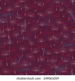vector seamless pattern of flying dandelion seeds. Burgundy color.