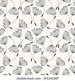 Vector seamless pattern. Flying of dandelion seeds. Stylish repeating texture