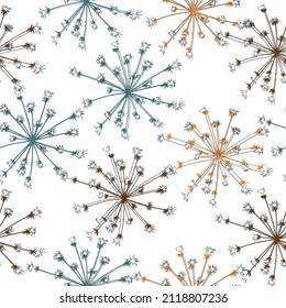 Vector seamless pattern. Flying of dandelion.  Stylish repeating texture. Cute pastel print.