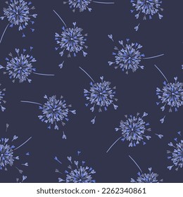 Vector seamless pattern. Flying of dandelion. Stylish repeating texture. Cute pastel print.Seamless dandelion pattern, vector seamless background with hand drawn plants and seeds