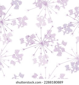 Vector seamless pattern. Flying of dandelion. Doodle dandelion blowing flowers isolated illustration.