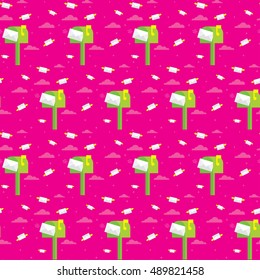 Vector seamless pattern with flying envelopes and mailboxes.
