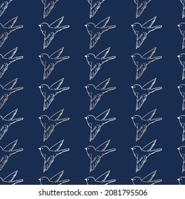 Vector Seamless Pattern with Flying Sparrow in the Night Line Art can be use for background and apparel design