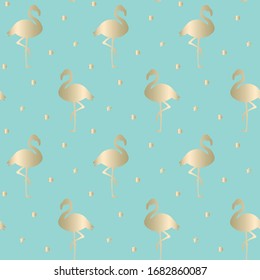 Vector seamless pattern of foil gold flamingo on pastel background. Design for backpacks, clothes and wrapping paper.