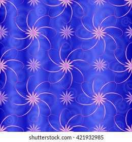 Vector seamless pattern. The folds of fabric with pink floral pattern.