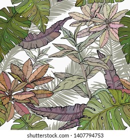 Vector Seamless pattern with foliage, branches and leaves.