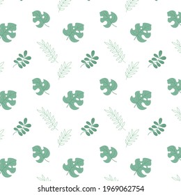 Vector seamless pattern with foliage. Green leaves of monstera and others. Print for wallpaper, packaging, textiles