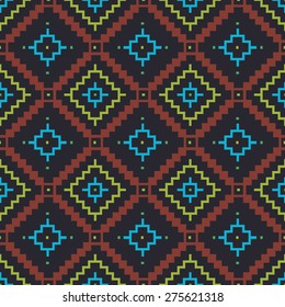 Vector seamless pattern in folk style. Colorful geometric ornament.