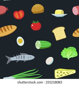 Vector seamless pattern with food. 